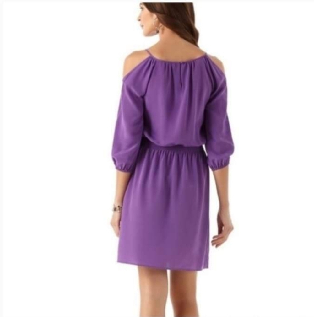 White House Black Market 100% Silk Shoulder Dress - Picture 2 of 9